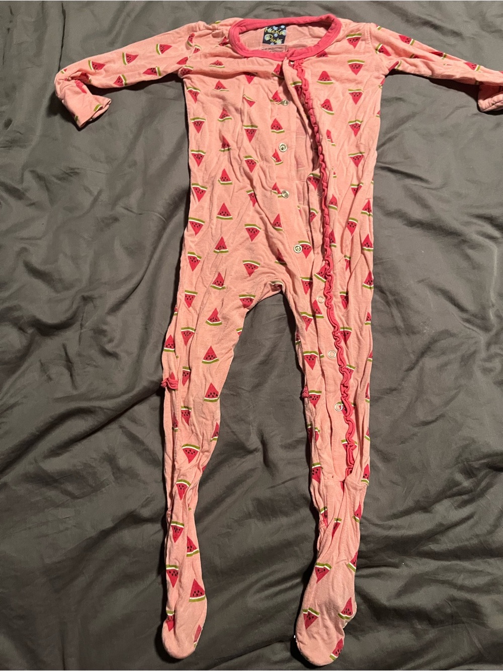 Kickee Pants Pink Watermelon-Print Footed Jumpsuit